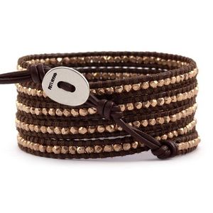 Chan Luu Rose Gold Wrap Bracelet On Brown Leather